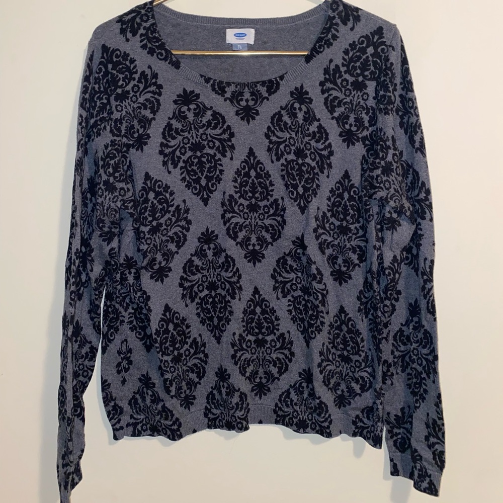 Old Navy Black Grey Paisley Crew Neck Sweater XL
